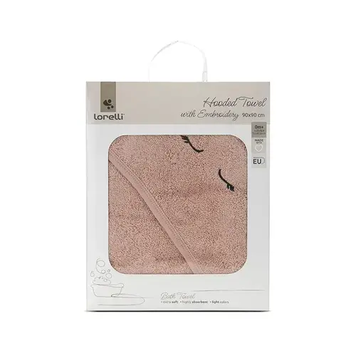 Prosop de baie cu gluga si broderie Lorelli Smoke Rose, 90 x 90 cm, 0 luni+, bumbac