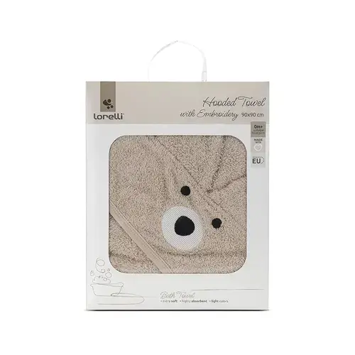 Prosop de baie cu gluga si broderie Lorelli Soft Beige, 90 x 90 cm, 0 luni+, bumbac