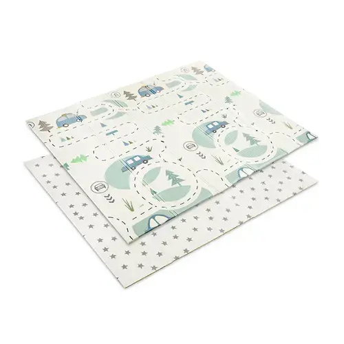 Covoras de joaca termic pentru copii Lorelli Funny City & Stars, din spuma XPE, design cu doua fete, pliabil, 180 x 200 cm