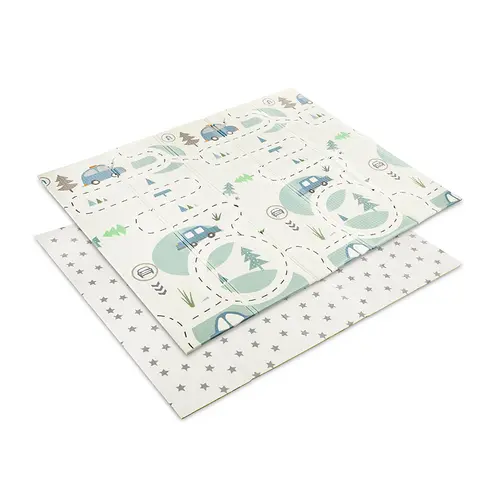 Covoras de joaca termic pentru copii Lorelli Funny City & Stars, din spuma XPE, design cu doua fete, pliabil, 180 x 200 cm