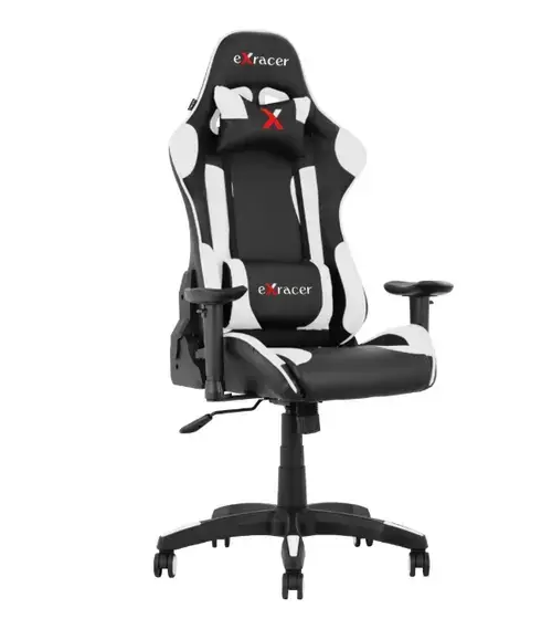Scaun gaming EVO Racer X, brate reglabile, suport cervical si lombar, PU, Alb/Negru