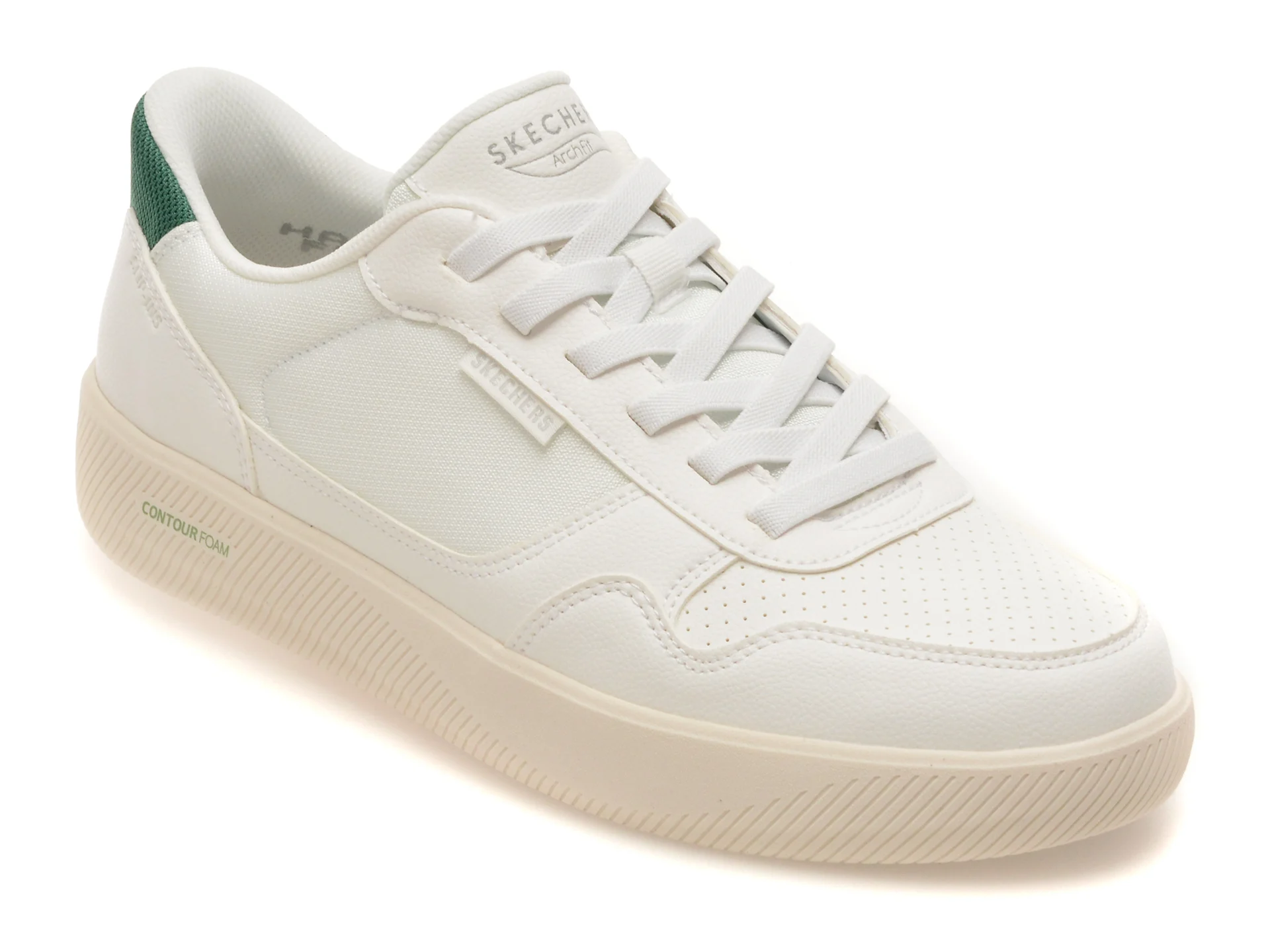 Pantofi sport SKECHERS albi, ARCH FIT COURT BREAK, din piele ecologica