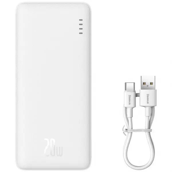 Baterie Externa Baseus Airpow, 10000mAh, 20W, QC + PD, 1 x USB-A - 1 x USB-C, Alba