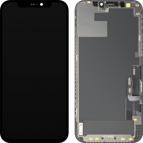 Display cu Touchscreen MP compatibil cu Apple iPhone 12 / 12 Pro, cu Rama, Versiune OLED FHD IC Movable, Negru