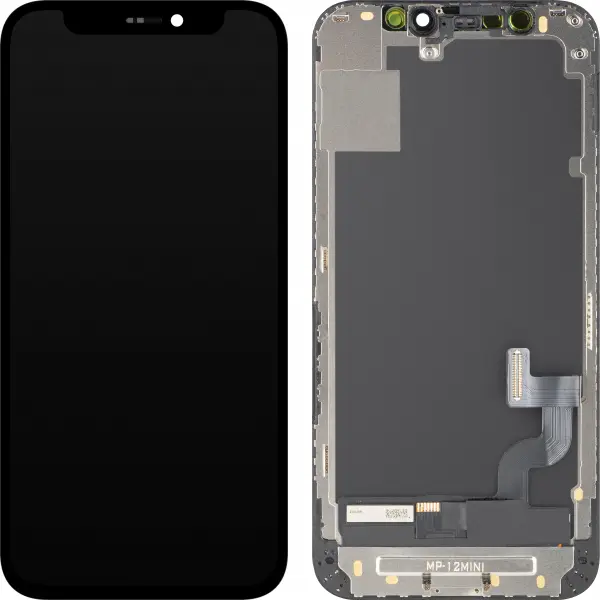 Display cu Touchscreen MP compatibil cu Apple iPhone 12 mini, cu Rama, Versiune OLED FHD IC Movable, Negru