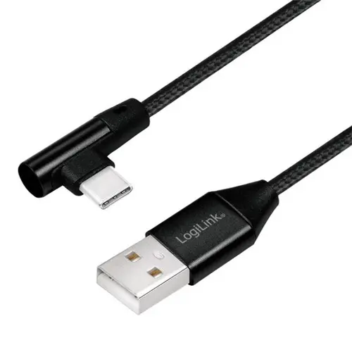 Cablu de date Logilink CU0137, USB 2.0 - USB Type-C, 90 grade, 0.3m, Negru