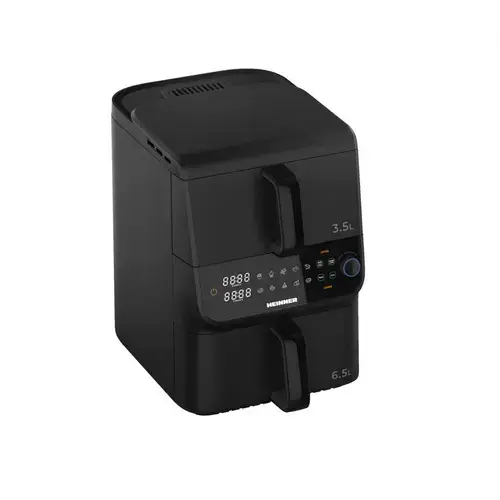 Friteuza dubla cu aer cald HEINNER InnovaCook HAF-C10DBS25BK, 10L (3.5L+6.5L), 2500 W (1000+1500), Timer, 10 programe, Oprire automata (Negru)