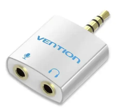 Adaptor audio Vention BDBW0, 3.5 mm jack male - 2 x 3.5 mm jack female, Alb