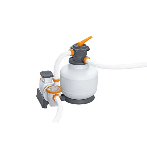 Pompa cu filtru pentru piscina Bestway, 220-240 V, 500 W, putere 11355 l/h, pentru piscine cu capacitate de 1100-60500 litri, temporizator, manometru, sistem de filtrare cu nisip sau bile de filtrare Polysphere(nu sunt incluse), dozator ChemConnect inclu