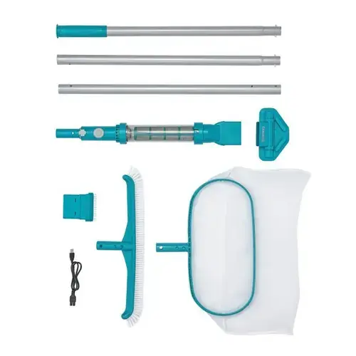 Set curatare pentru piscina Bestway AquaSurge cu aspirator de piscina, plasa si perie, recomandat pentru piscine cu dimensiuni de pana la 610 cm