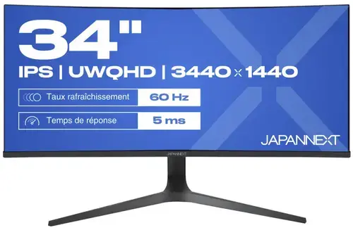 Monitor IPS LED JAPANNEXT 34inch JN-IPS340UWQHD60C-C65W-HS, UWQHD (3440 x 1440), HDMI, DisplayPort, Ecran curbat (Negru)