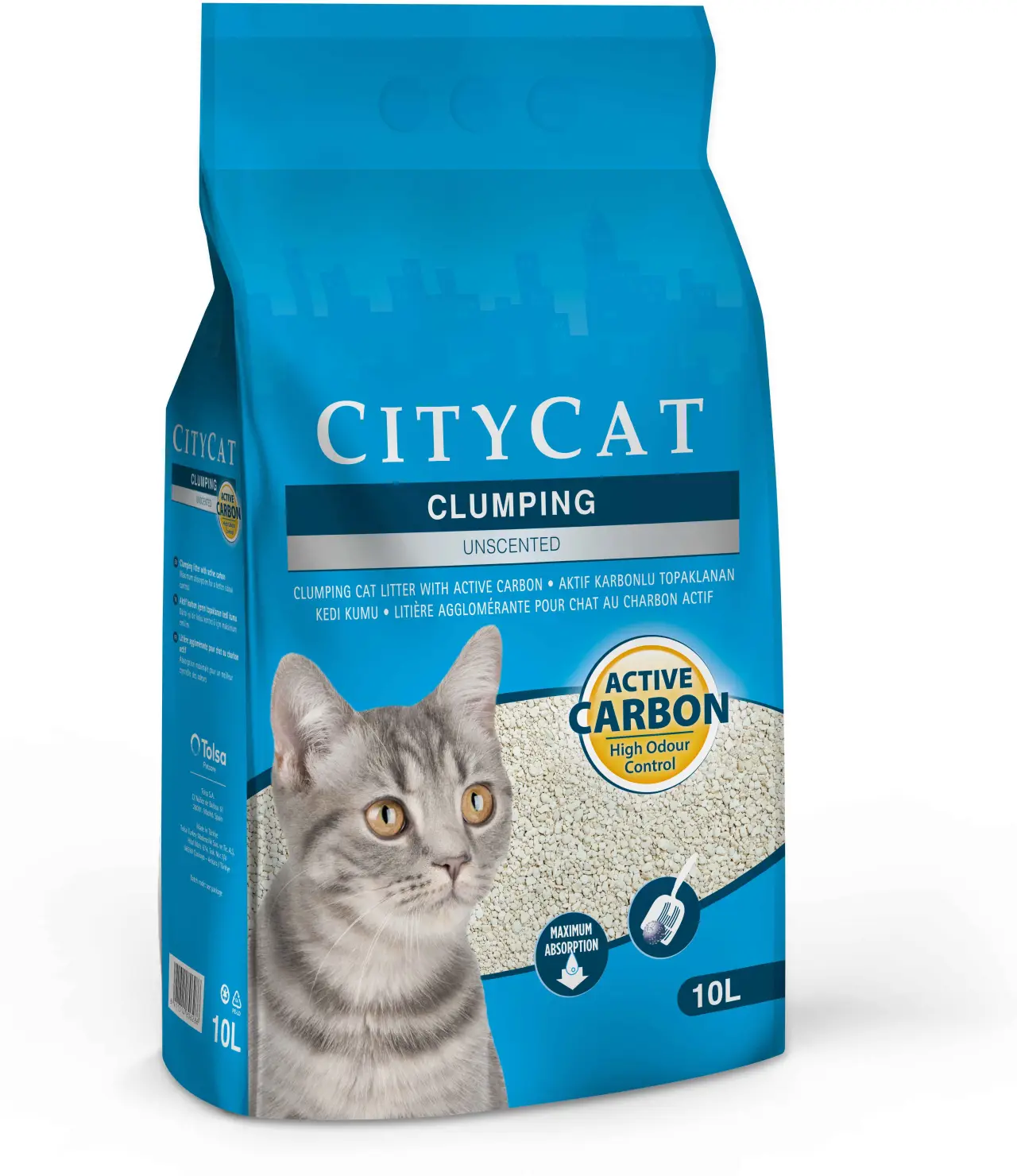 CITYCAT Clumping Active Carbon, Nisip pentru pisici, fără aromă, 10L/8,5 Kg
