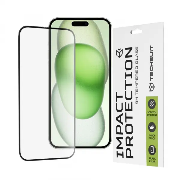 Folie de protectie Ecran Techsuit pentru Apple iPhone 16 Plus / 15 Plus, Sticla Securizata, Full Glue, 111D, Neagra
