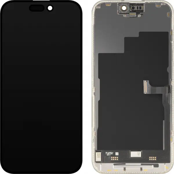 Display cu Touchscreen MP compatibil cu Apple iPhone 15 Pro, cu Rama, Versiune Premium Soft OLED FHD 120Hz, Negru, Swap