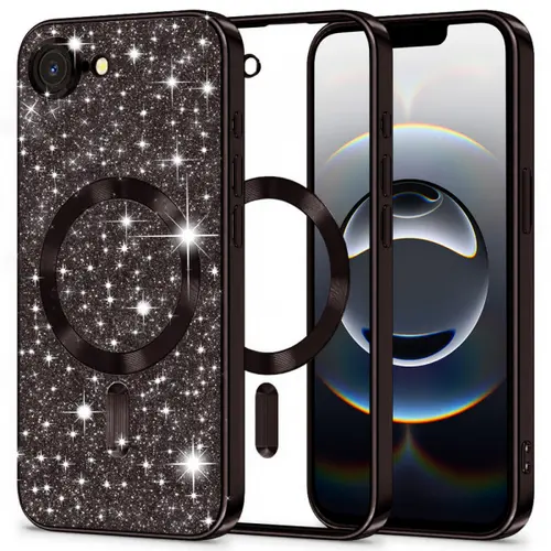 Husa MagSafe pentru Apple iPhone 16e, Techsuit, Luxury Glitter, Neagra