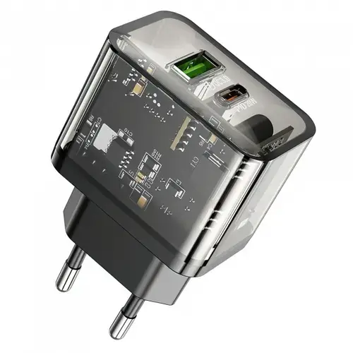Incarcator Retea HOCO N34, 20W, 3A, 1 x USB-A - 1 x USB-C (Transparent)