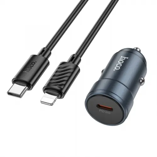 Incarcator Auto Cu Cablu Lightning HOCO Z57, 30W, 3A, 1 x USB-C (Gri)