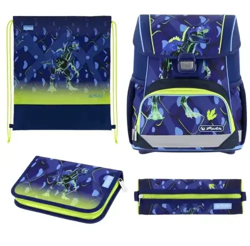 Ghiozdan scolar Herlitz Loop Plus T-Rex Explorer, ergonomic, greutate 870g, 37x31x22cm, set cu penar și sac de sport