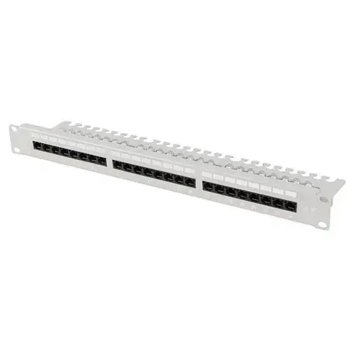 Patch panel 24 porturi 1U 19inch Kat.5e UTP cu organizator cabluri, Lanberg PPU5-1124-S, Gri