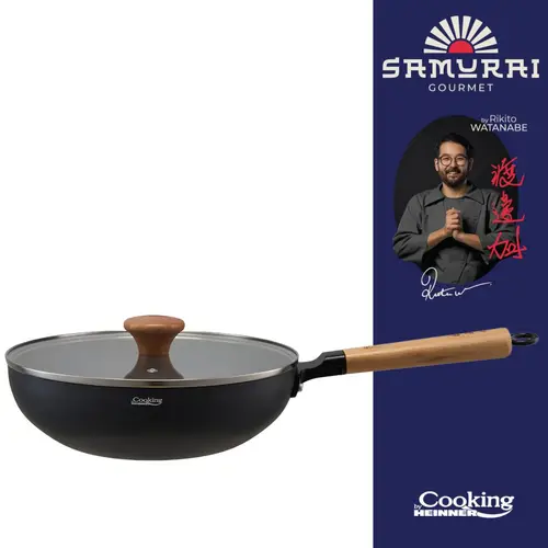 Tigaie wok HEINNER RIKITO WATANABE SAMURAI GOURMET HR-SNT-W26, aluminiu, 26 x 7.5 cm, cu capac