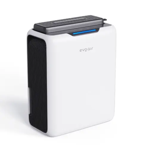 Dezumidificator aer Evoair HUMIXDUO, 500ml/24h, 3 Moduri functionare, Silentios, Lumina Ambientala, Rezerva cu Silicagel, Timer 48h, Rezervor 2.5l (Alb)
