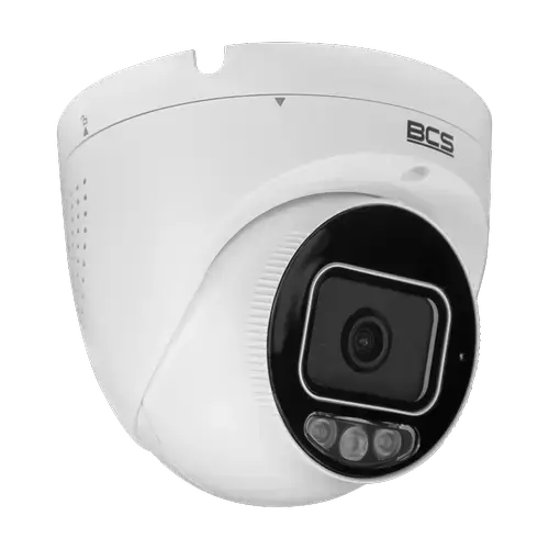 Camera supraveghere exterior IP BCS P-EIP28FSR3L3-Ai2(2), Dome, 8MP 3840x2160, 2.8mm, Zoom digital 16x, IR 30m, Microfon, Difuzor, PoE, IP67 (Alb)