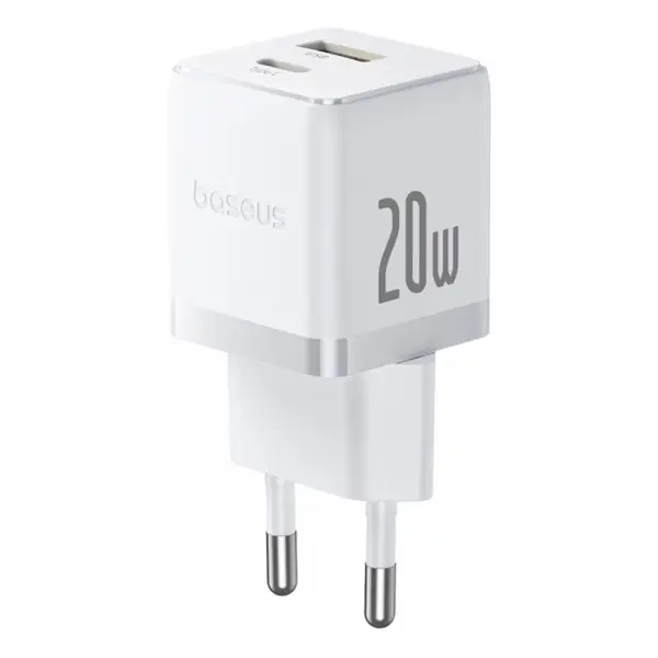 Incarcator Retea Baseus Palm, 20W, 3A, 1 x USB-A - 1 x USB-C, Alb CCZC20UE