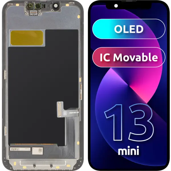Display cu Touchscreen MP compatibil cu Apple iPhone 13 mini, cu Rama, Versiune OLED FHD IC Movable, Negru