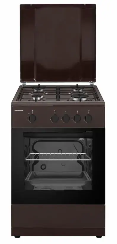 Aragaz Heinner HFSC-SME50BRW, 4 arzatoare, Gaz, 50cm, Dispozitiv de siguranta plita si cuptor (Maro)