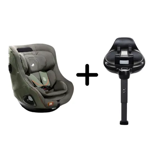 Set scaun auto rotativ i-Size Joie i-Harbour Signature Pine, 40-105 cm + Baza i-Size i-Base Encore, testat ADAC si certificat R129 (Negru/Verde)