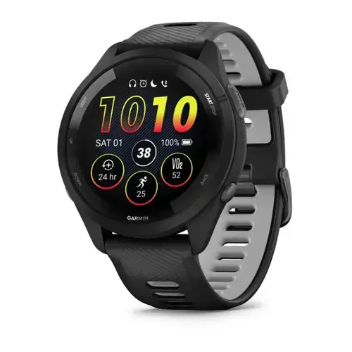 Smartwatch Garmin Forerunner 265, GPS, 46mm, Ecran AMOLED 1.3inch, Bluetooth, Wi-Fi, ANT+, Autonomie 13 zile, Monitorizare avansata activitati, 5 ATM (Negru/Gri)