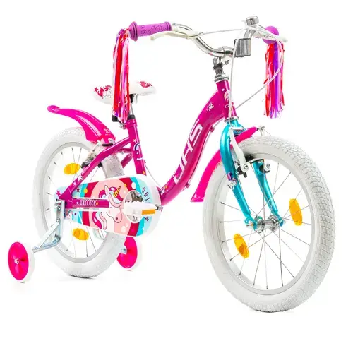 Bicicleta Copii DHS Unicorn, roti 18 Inch, Sistem franare V-brake, Roz/Albastru