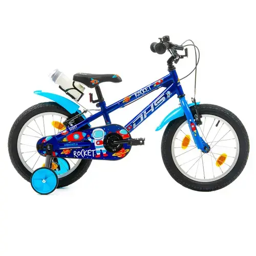 Bicicleta Copii DHS Rocket, roti 16 Inch, Sistem franare V-brake, Albastru