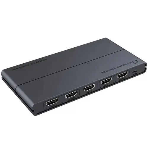 Splitter HDMI PremiumCord khsplit4h, 1 intrare - 4 iesiri, V2.0, 4K x 2K/60Hz, FULL HD, 3D, alimentator inclus (Negru)