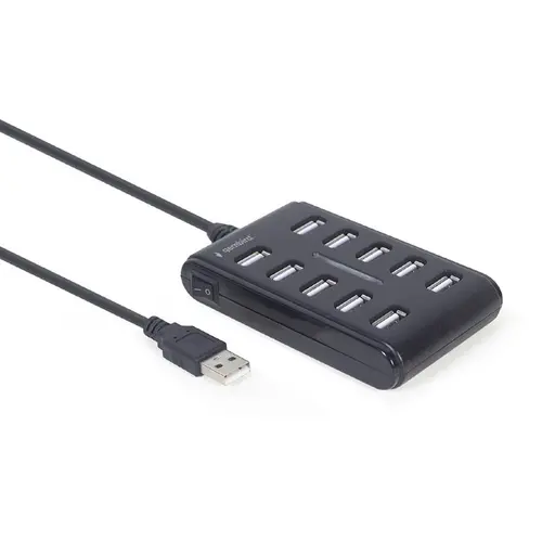Hub extern GEMBIRD, porturi USB: USB 2.0 x 10, conectare prin USB, cablu 0.8 m, negru