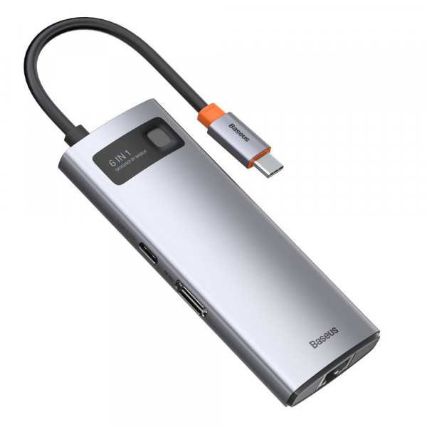 Hub USB-C Baseus Metal Gleam, USB-A 3.0 - USB-C - HDMI - RJ45, Gri CAHUB-CW0G