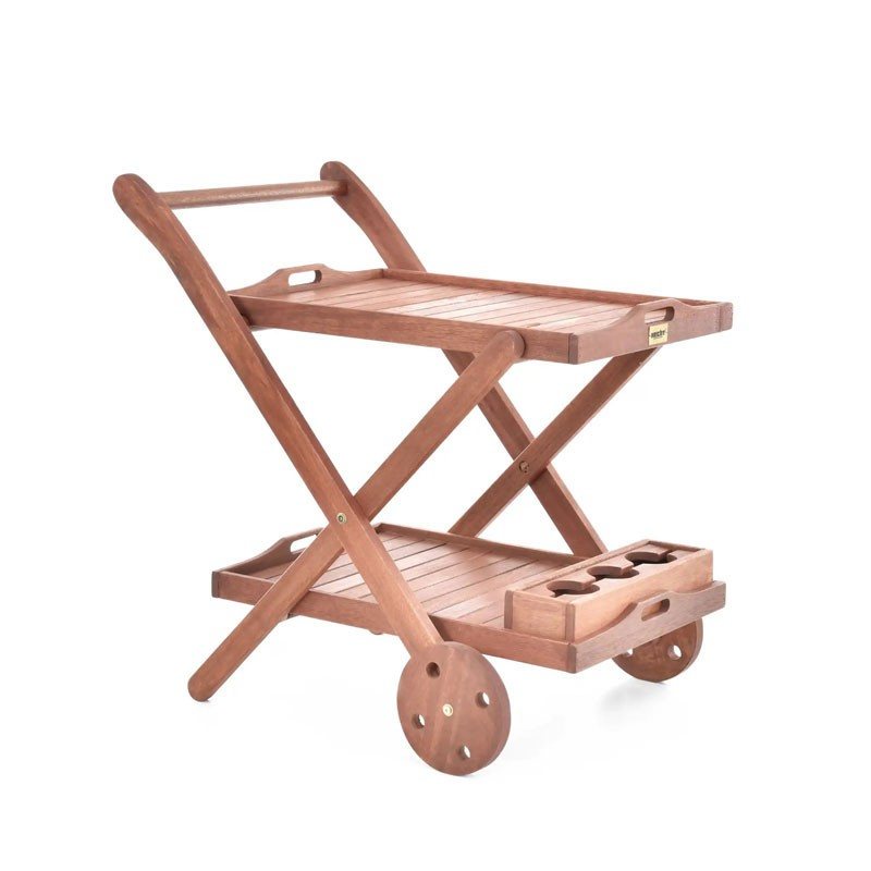 Carucior pentru servire HECHT Serving, fabricat din lemn tropical dur Meranti, 2 roti