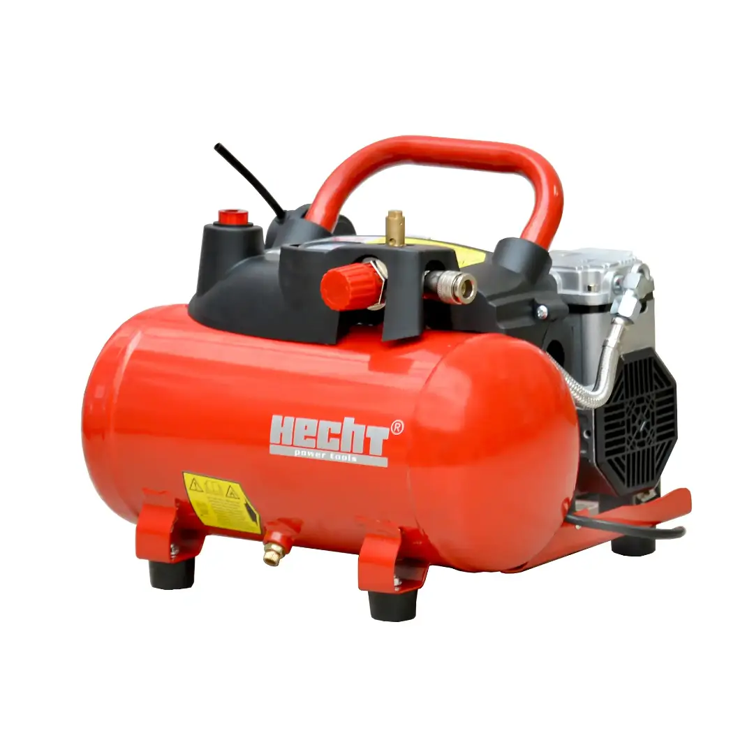 Compresor fără ulei de 8 bar cu rezervor de aer de 6 litri. Putere 1100 W, alimentare 230 V / 50 Hz