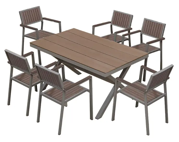 Set mobilier pentru gradina HECHT Lima Set 6, aluminiu/polywood, masa 150 x 90 x 75 cm, 6 x scaune 55 x 56 x 84 cm