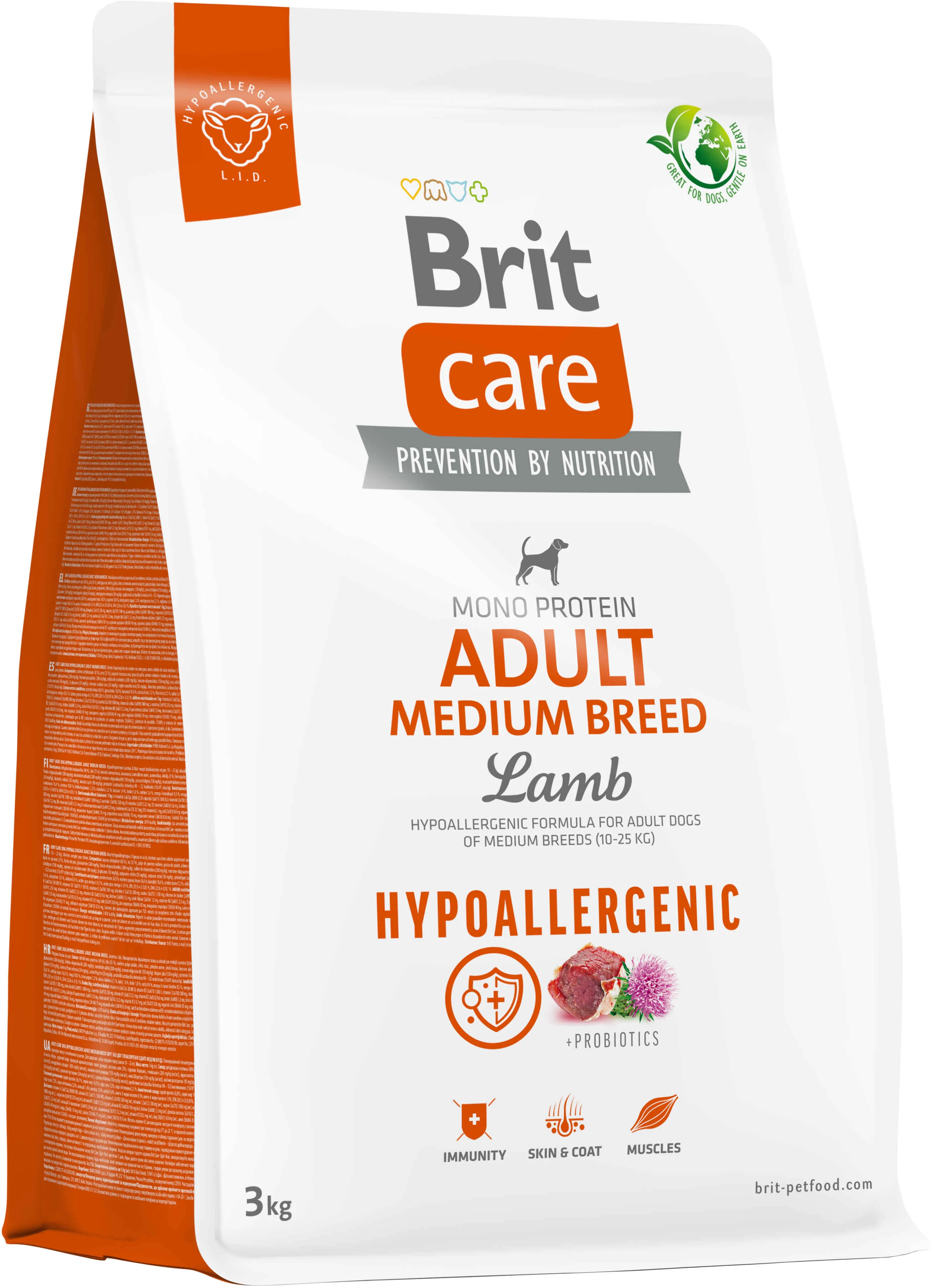 BRIT CARE Hypoallergenic Adult Medium Breed, cu Miel şi Orez