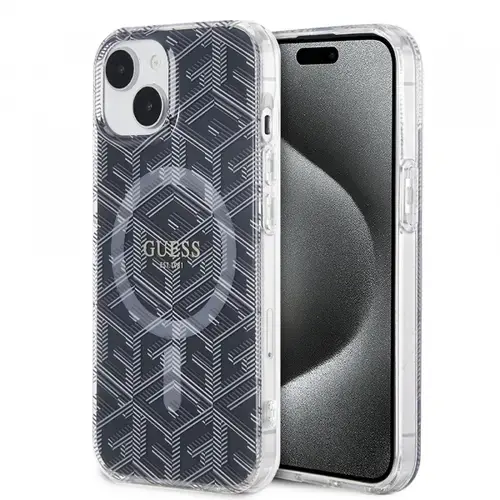 Husa MagSafe pentru Apple iPhone 15, Guess, IML Gcube, Neagra
