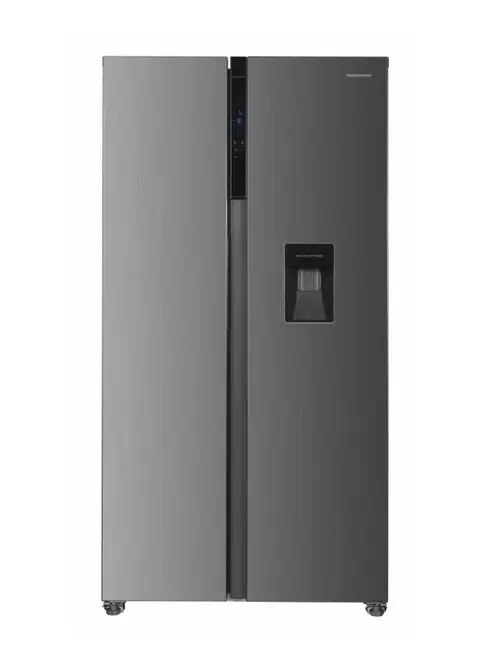 Side By Side HEINNER HSBS-HM439NFINVXWDD, 439 l, Clasa D, Dozator de apa, Display LED Touch, Super congelare si racire, H 177 cm (Inox)