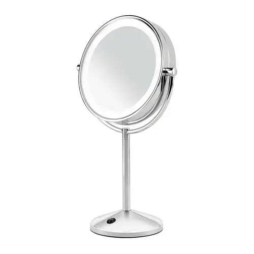 Oglinda cosmetica BaByliss 9436E, Led, Lupa, Marire 10x, 19 cm, 2 fete, rotire 360°, Baterii AA (Argintiu)