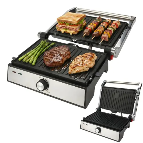 Gratar electric iHunt Bro Dual Grill XXL, 1500W, Deschidere 180, Placi detasabile, Termostat