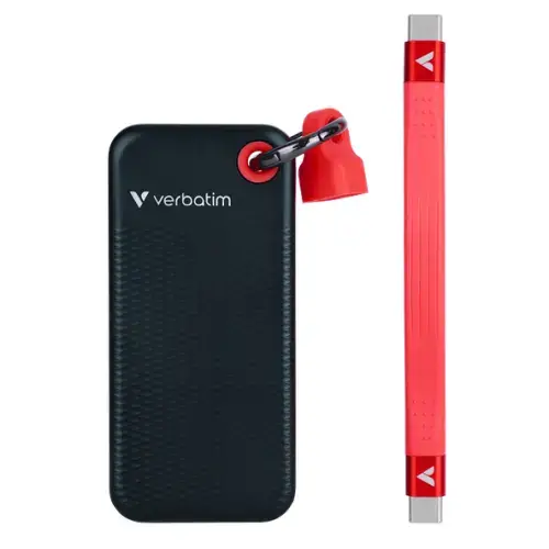 SSD Extern Verbatim Pocket, 128GB, USB-C 3.2 Gen 2, Negru/Rosu