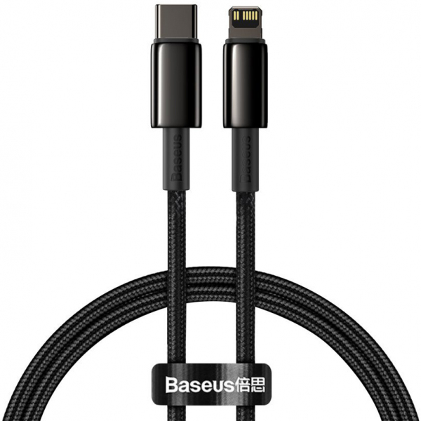 Cablu Date si Incarcare USB-C - Lightning Baseus Tungsten Gold, 20W, 1m, Negru CATLWJ-01