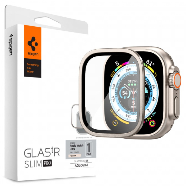 Folie Protectie Spigen Glastr Slim Pro pentru Apple Watch Ultra Series, Sticla Securizata, Gri AGL06161