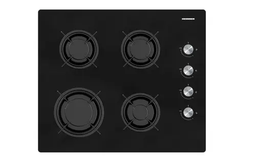Plita incorporabila Heinner HBH-M402IEGBK, Gaz, 4 arzatoare, Aprindere electrica, Sticla (Negru)