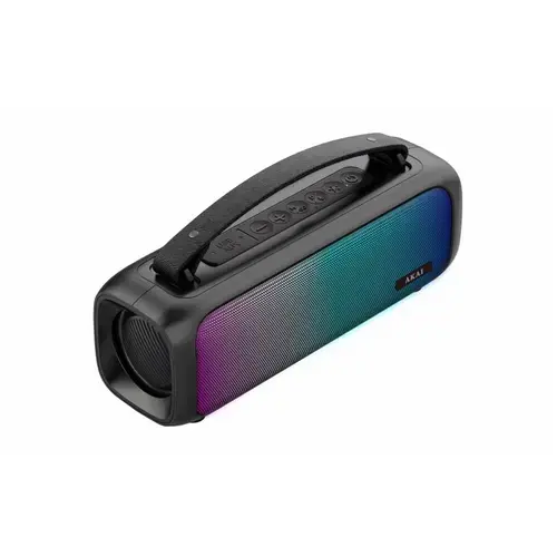 Boxa portabila Akai ABTS-08-BK, 8 W, Lumini RGB, FM Radio, Bluetooth, Negru