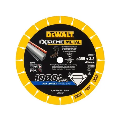 Disc diamantat pentru metal/otel DeWALT EXTREME, 355x25.4x3.3mm